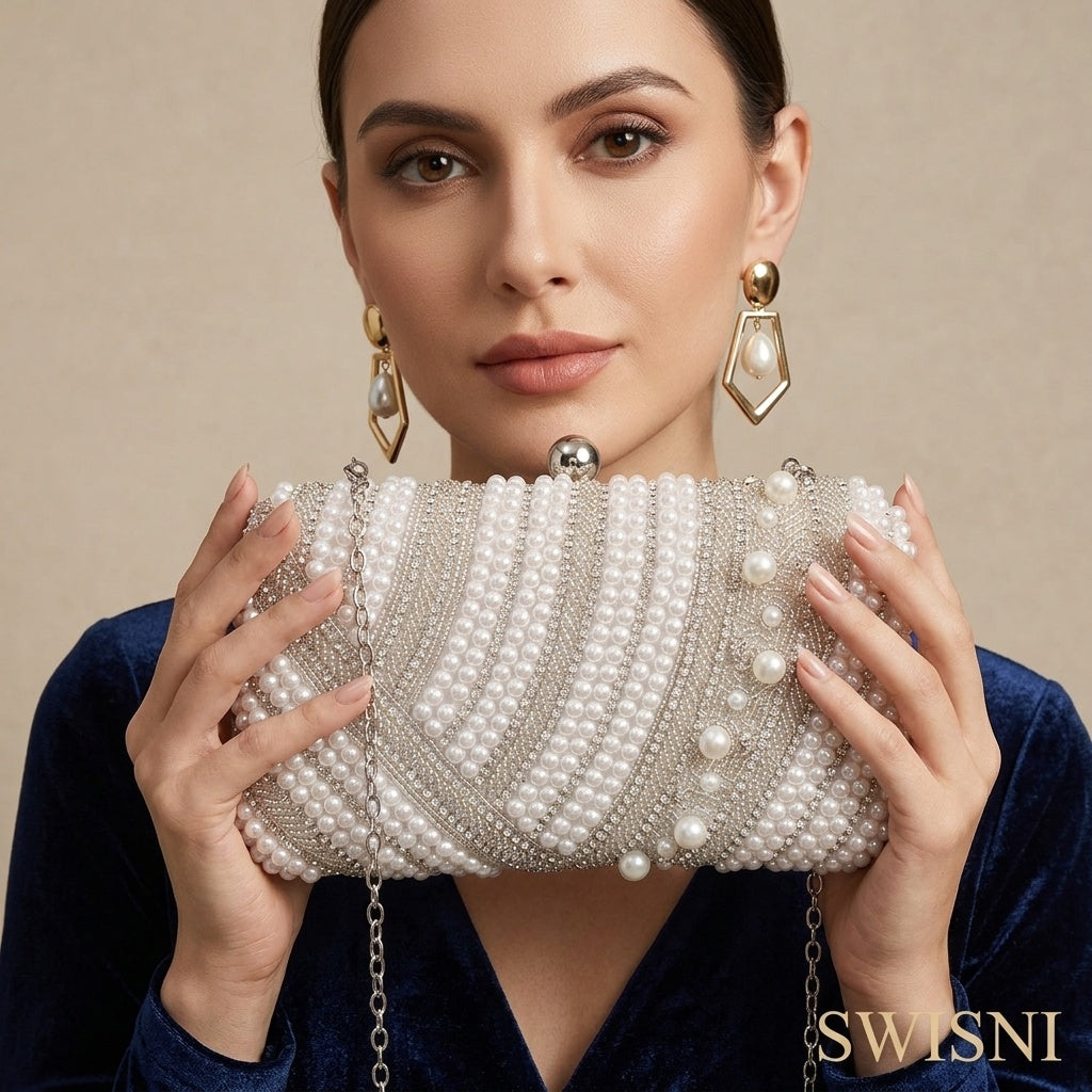 Shivangi Silver — Raw Silk Embroidered Clutch