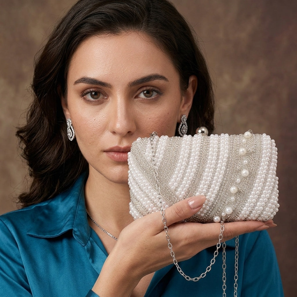 Shivangi Silver — Raw Silk Embroidered Clutch