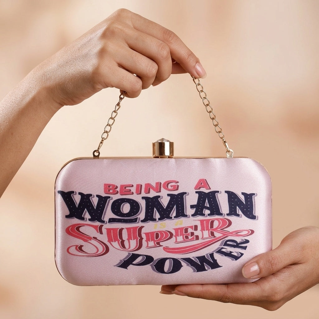 Aanya White — Satin Printed Clutch