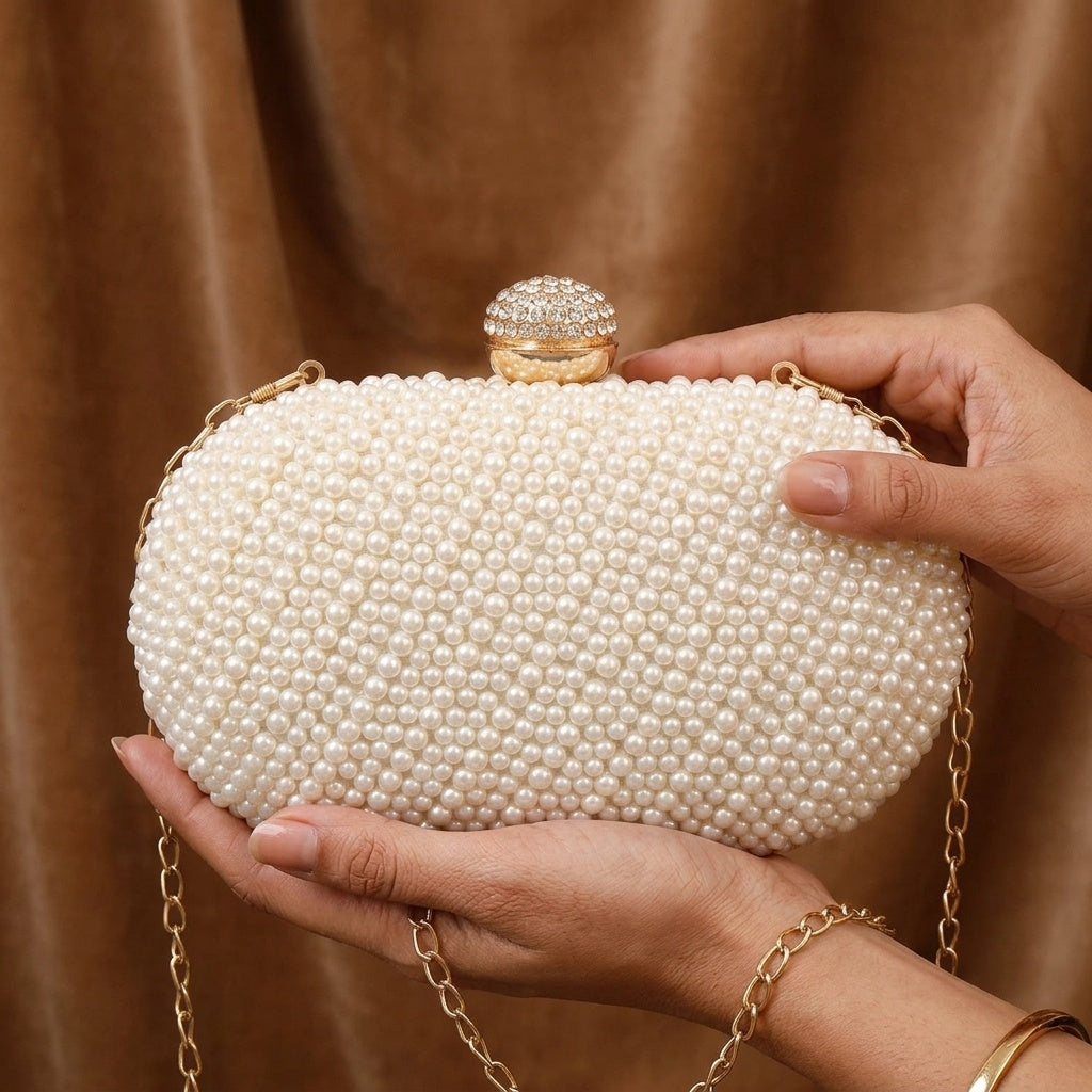 Amrita White — Raw Silk Embroidered Clutch