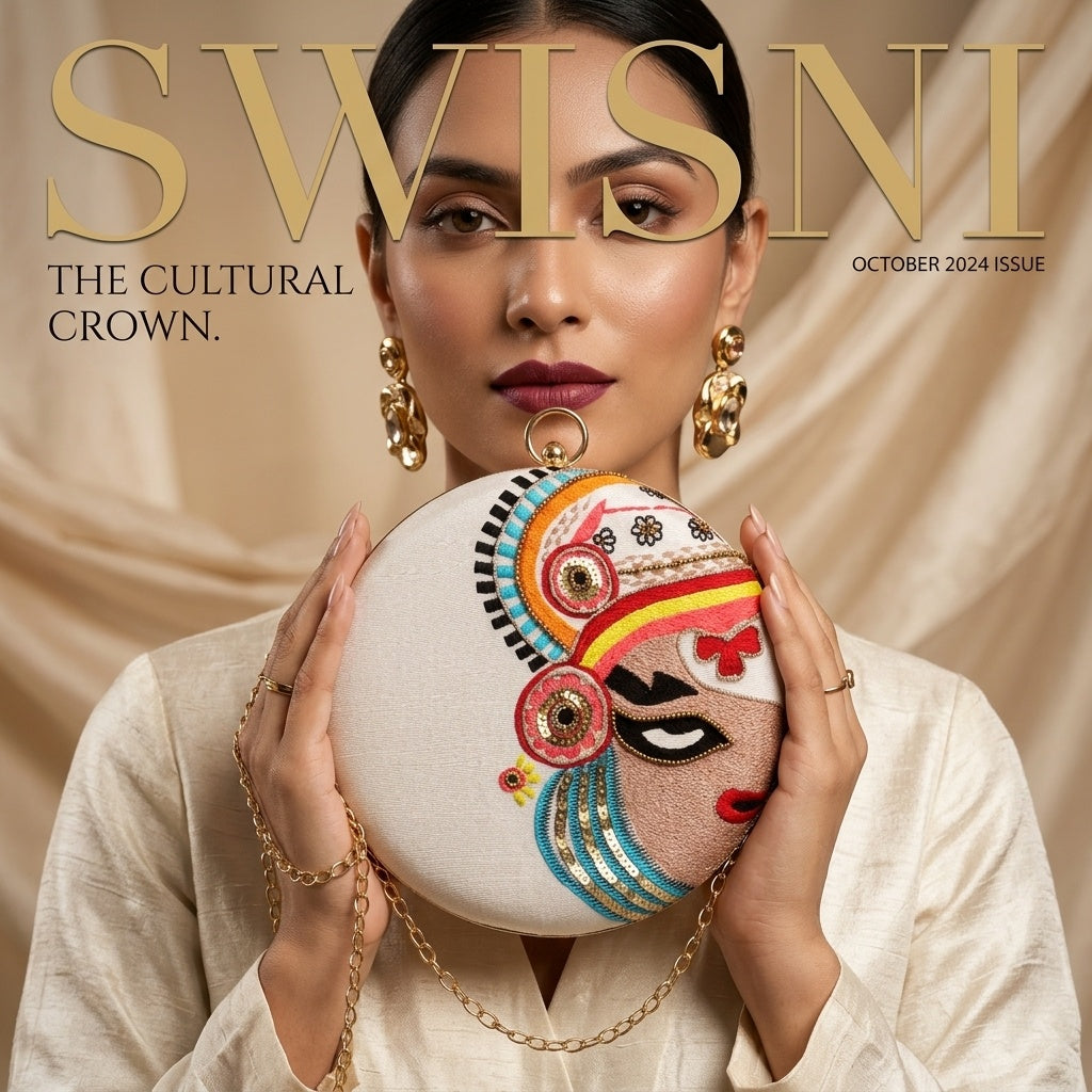 Eila White — Raw Silk Embroidered Clutch