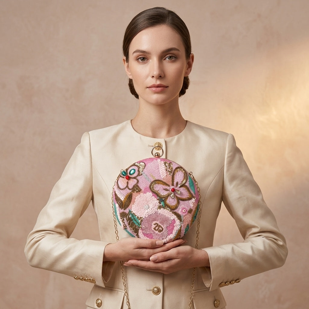 Purvi Pink — Raw Silk Embroidered Clutch