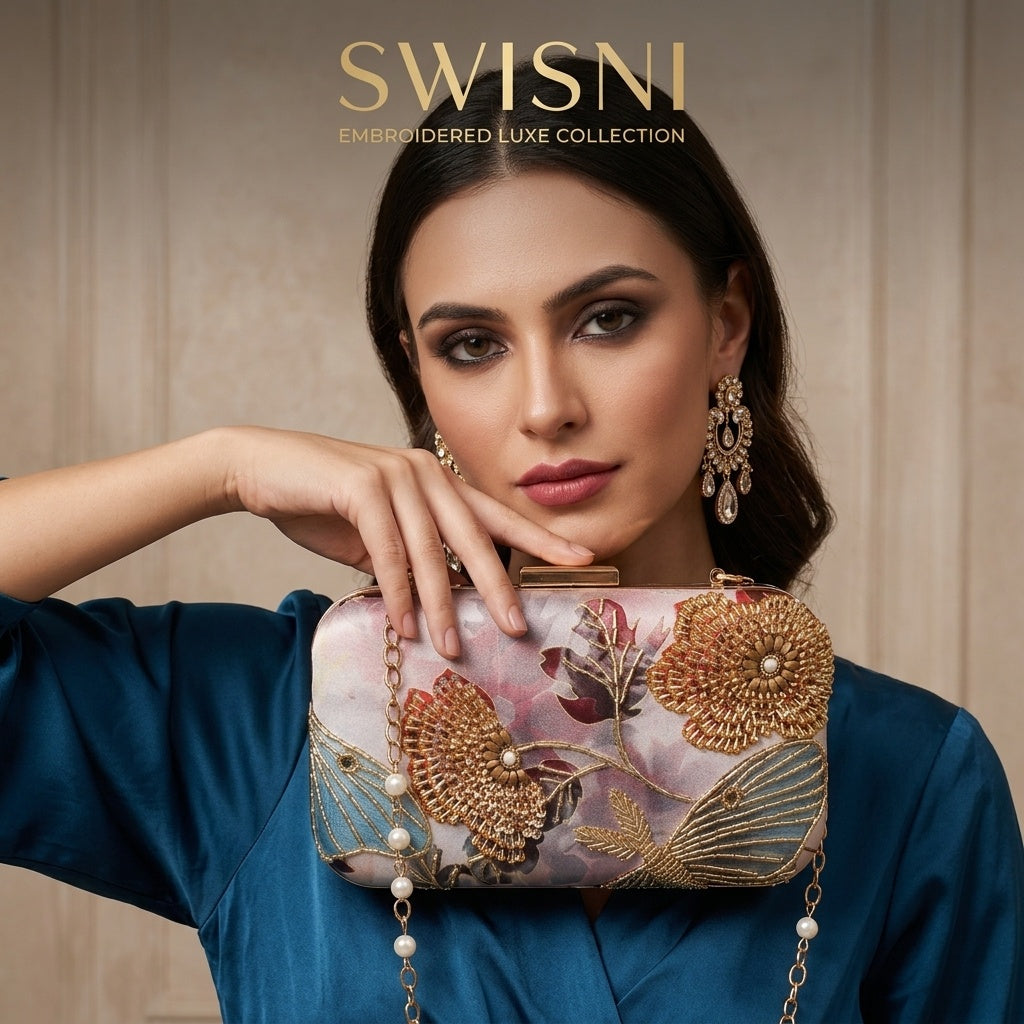Swisni Luxury Hand-Embroidered Designer Clutch Bag | SWIS-480