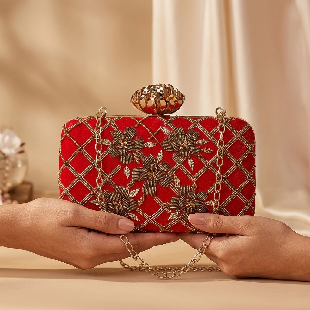 Swisni Luxury Hand-Embroidered Designer Clutch Bag | SWIS-497