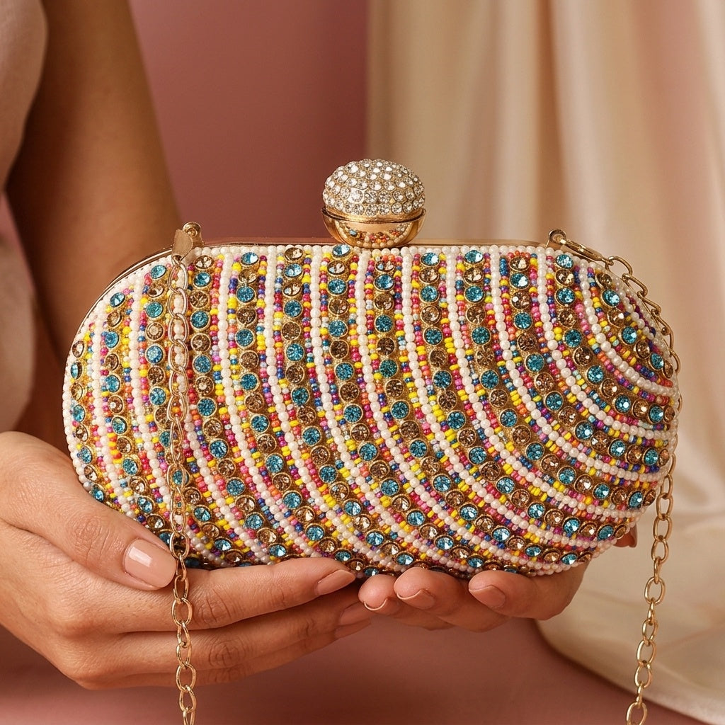 Swisni Luxury Hand-Embroidered Designer Clutch Bag | SWIS-499