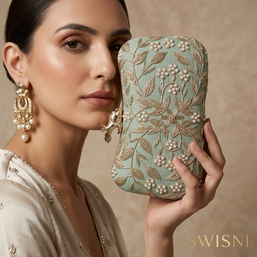 Swisni Luxury Hand-Embroidered Designer Clutch Bag | SWIS-550