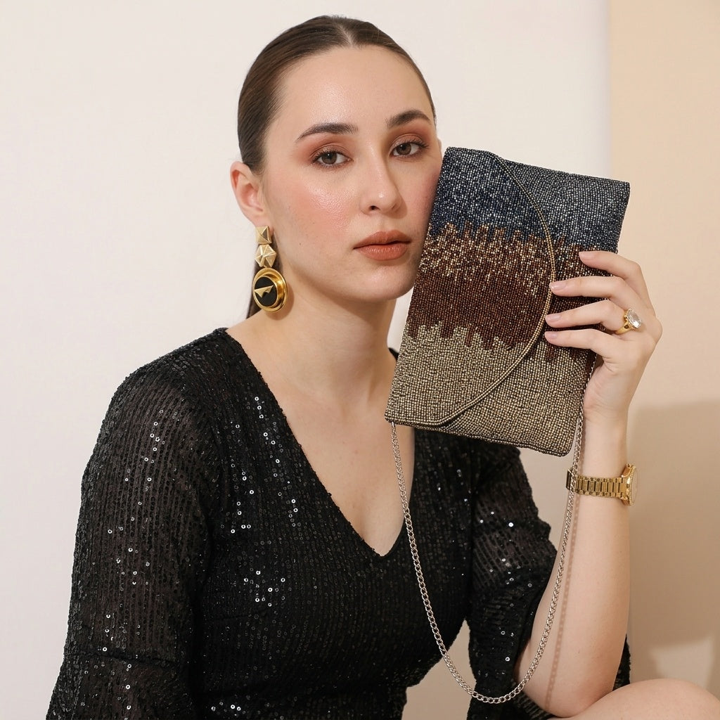 Jaya Golden — Raw Silk Beaded Clutch