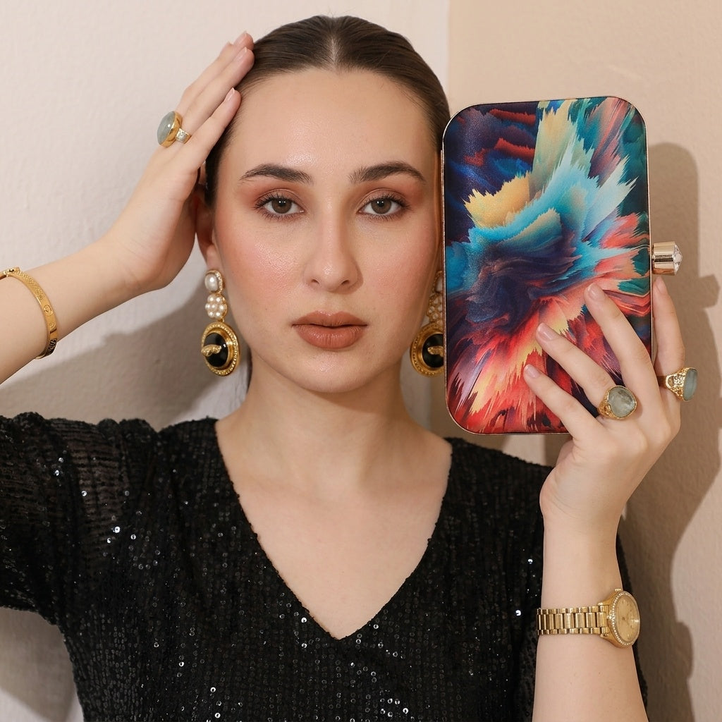 Meera — Satin Printed Clutch