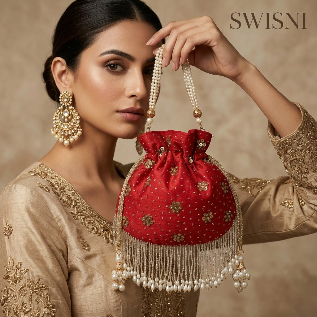 Swisni Luxury Hand-Embellished Wedding Potli Bag | SWIS-64