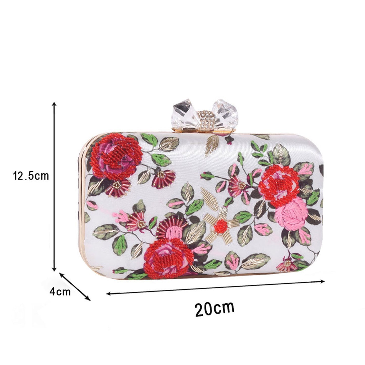 Wonderful red-white floral prints touch with embroidery clutch