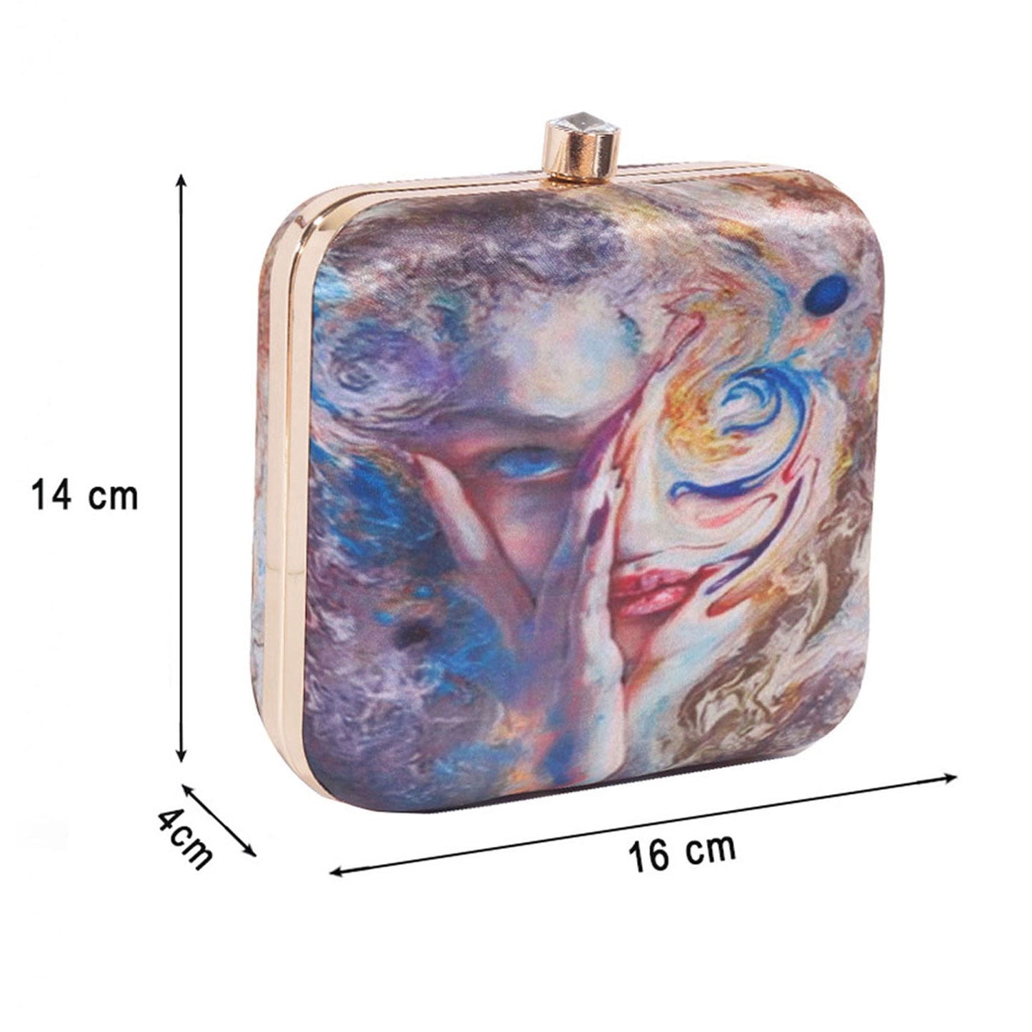 Stylish Satin Digital Print Sqaure Box Clutch   for Women & Girls