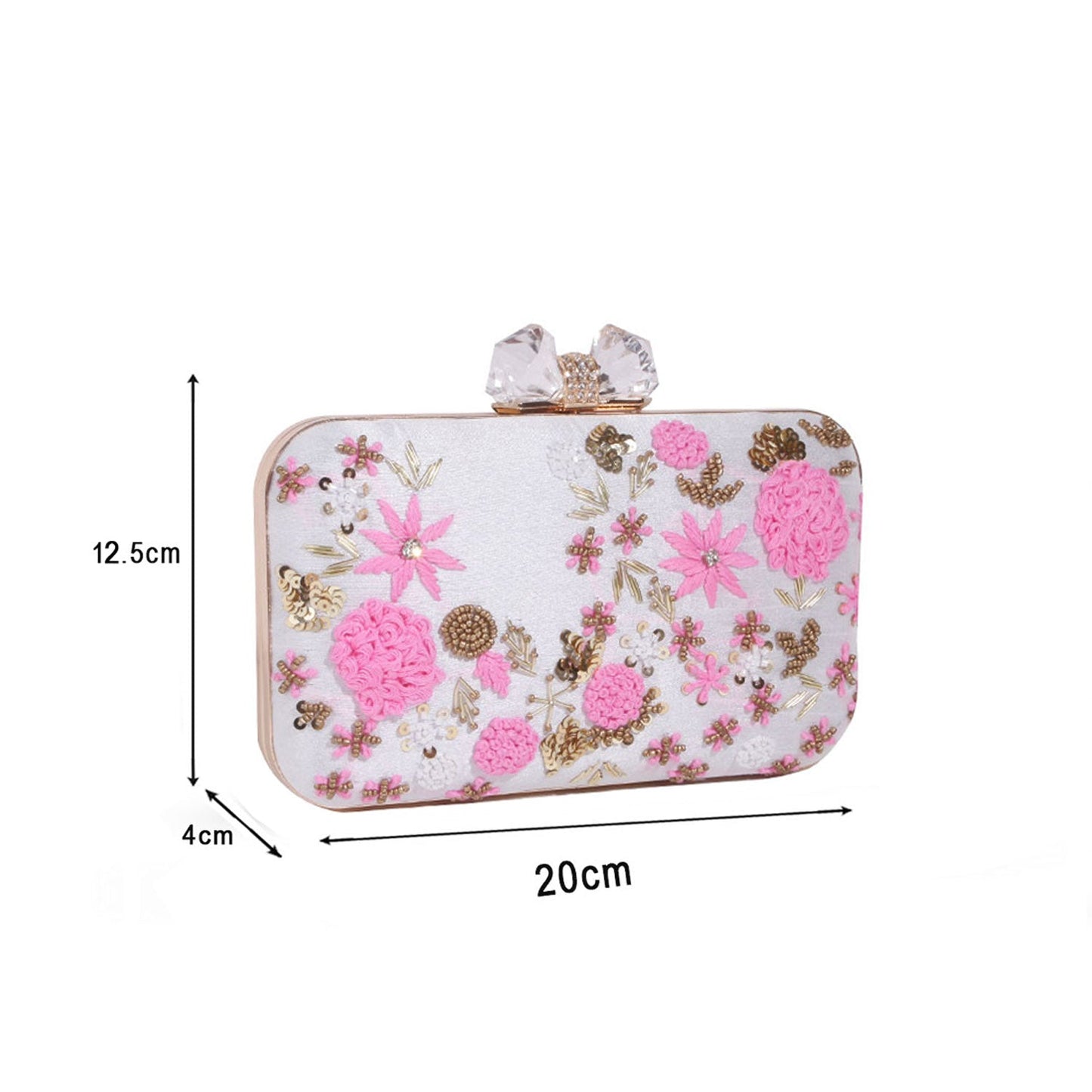 White thread embroidered clutch bag