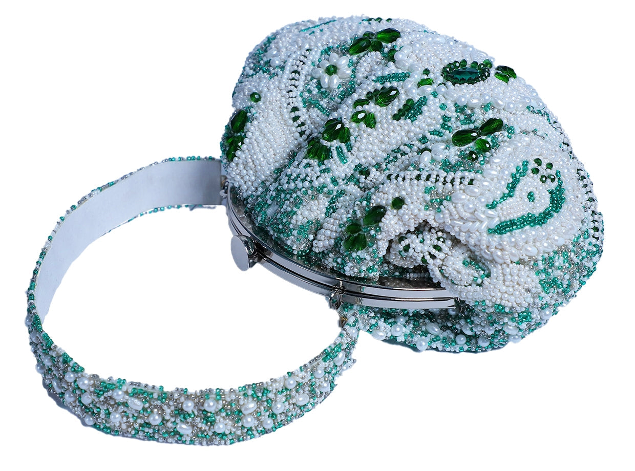 Swisni Heavily Green Crystal Work Hand Held Clutch Bag for Women & Girls