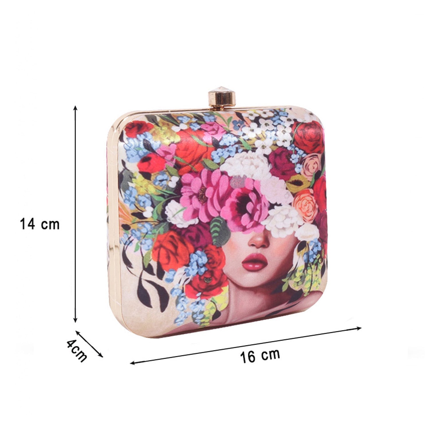 Head Of Flower Digital Print Box Clutch For Girls  for Women & Girls