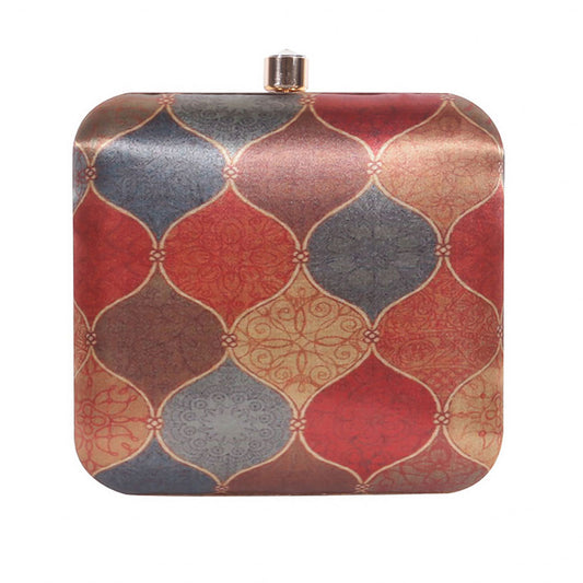 Organic Pattern Satin Printed Square Clutch