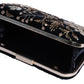 Flower golden zardosi embroidery  black clutch