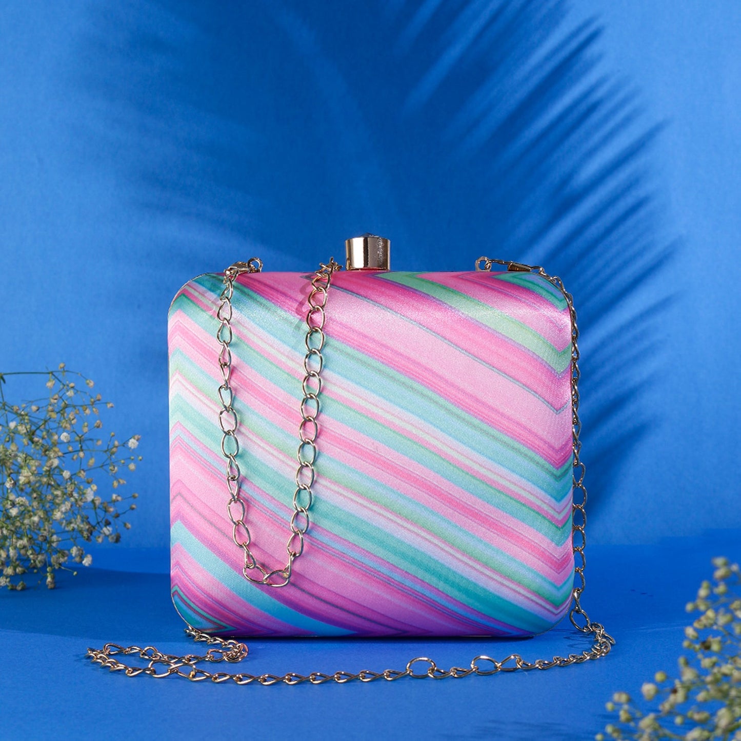 Striped Pattern Colorful Printed Box Clutch