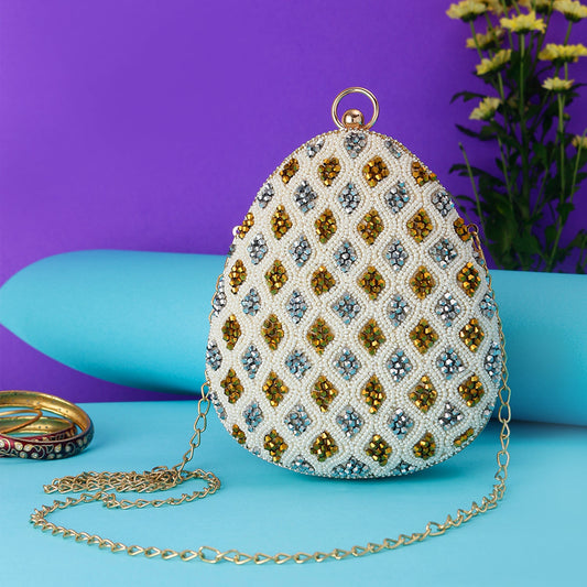 Latest Almond Shape Embroidered Clutch