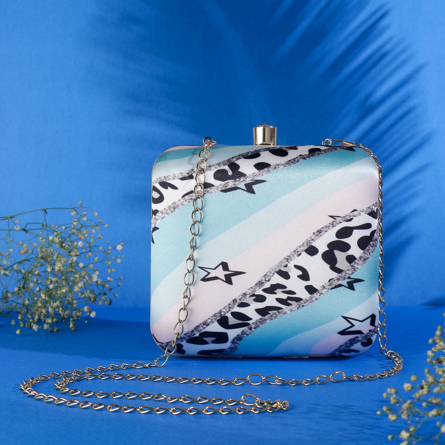 Abstract print box clutch for bag