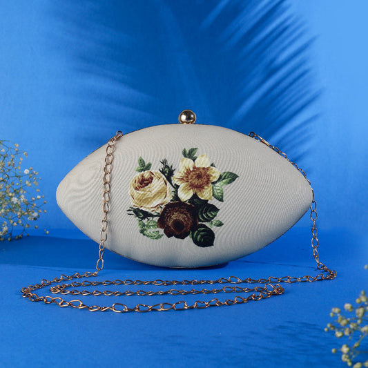 Printed Floral Touch Boat Shape Clutch