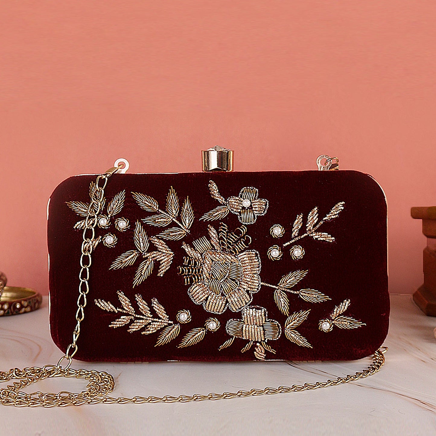 marron embroidery clutch for girls and women