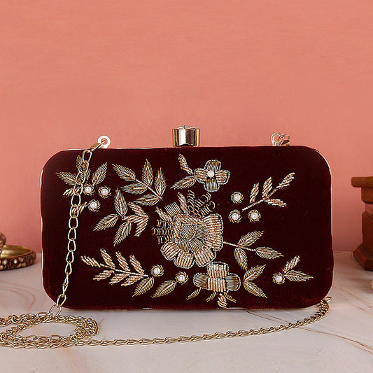 marron embroidery clutch for girls and women