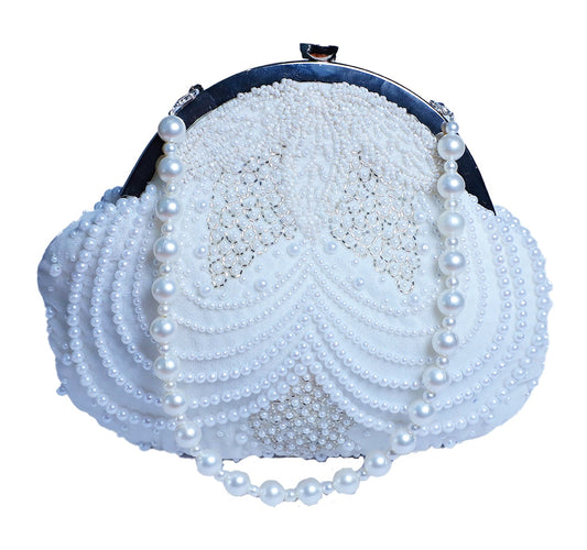 White Pearly Half Frame Clutch Bag  for Women & Girls