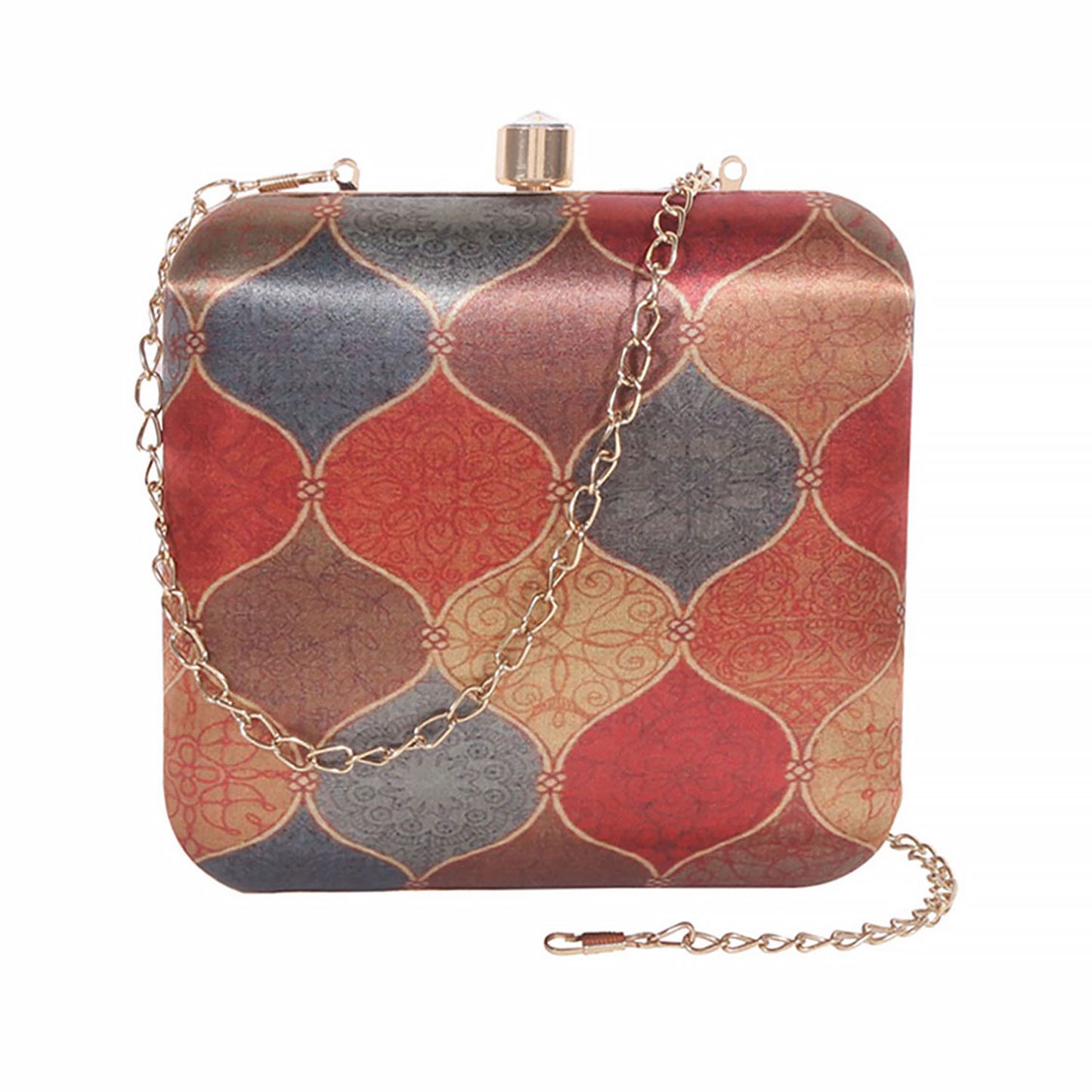 Organic Pattern Satin Printed Square Clutch