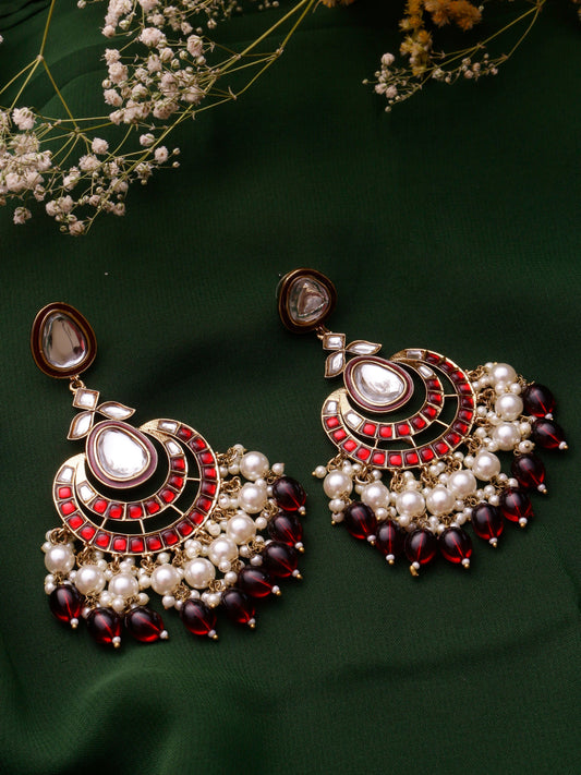 Swisni Alloy Golden Earrings with Maroon Beads For Women|For Girls|Gifting|Anniversary|Birthday|Girlfriend