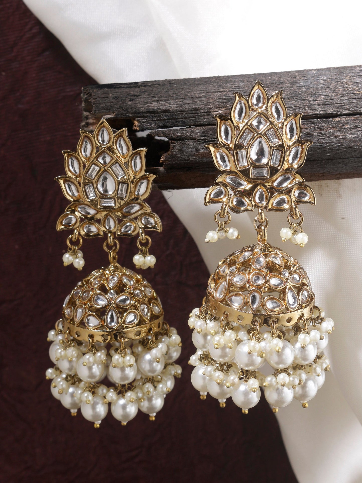 Swisni Alloy Golden Jhumki Earrings with White Beads For Women|For Girls|Gifting|Anniversary|Birthday|Girlfriend