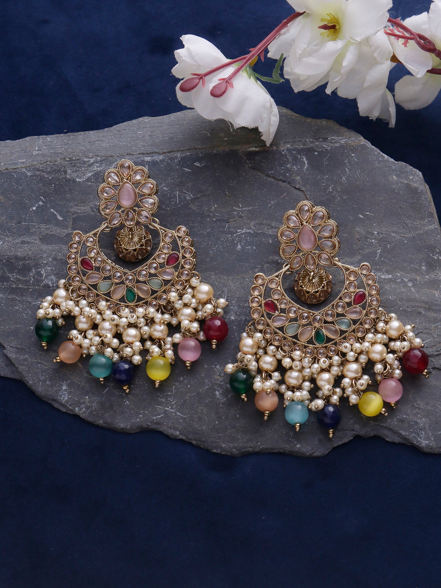 Swisni Alloy Golden Earrings with Multi Beads For Women|For Girls|Gifting|Anniversary|Birthday|Girlfriend