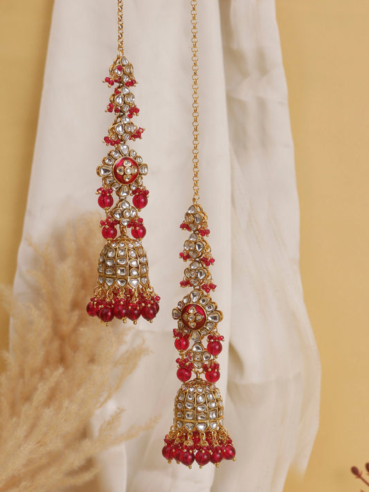 Swisni Alloy Golden Jhumki Earrings with Maroon Beads For Women|For Girls|Gifting|Anniversary|Birthday|Girlfriend