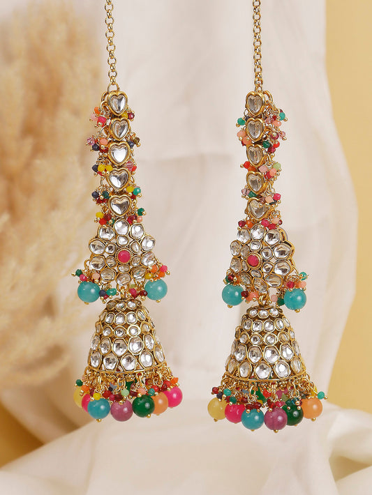 Swisni Alloy Golden Jhumki Earrings with Multi Beads For Women|For Girls|Gifting|Anniversary|Birthday|Girlfriend
