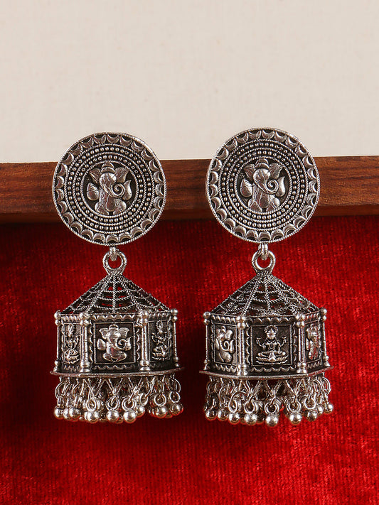 Swisni Alloy Silver Jhumki Earrings with Silver Beads For Women|For Girls|Gifting|Anniversary|Birthday|Girlfriend