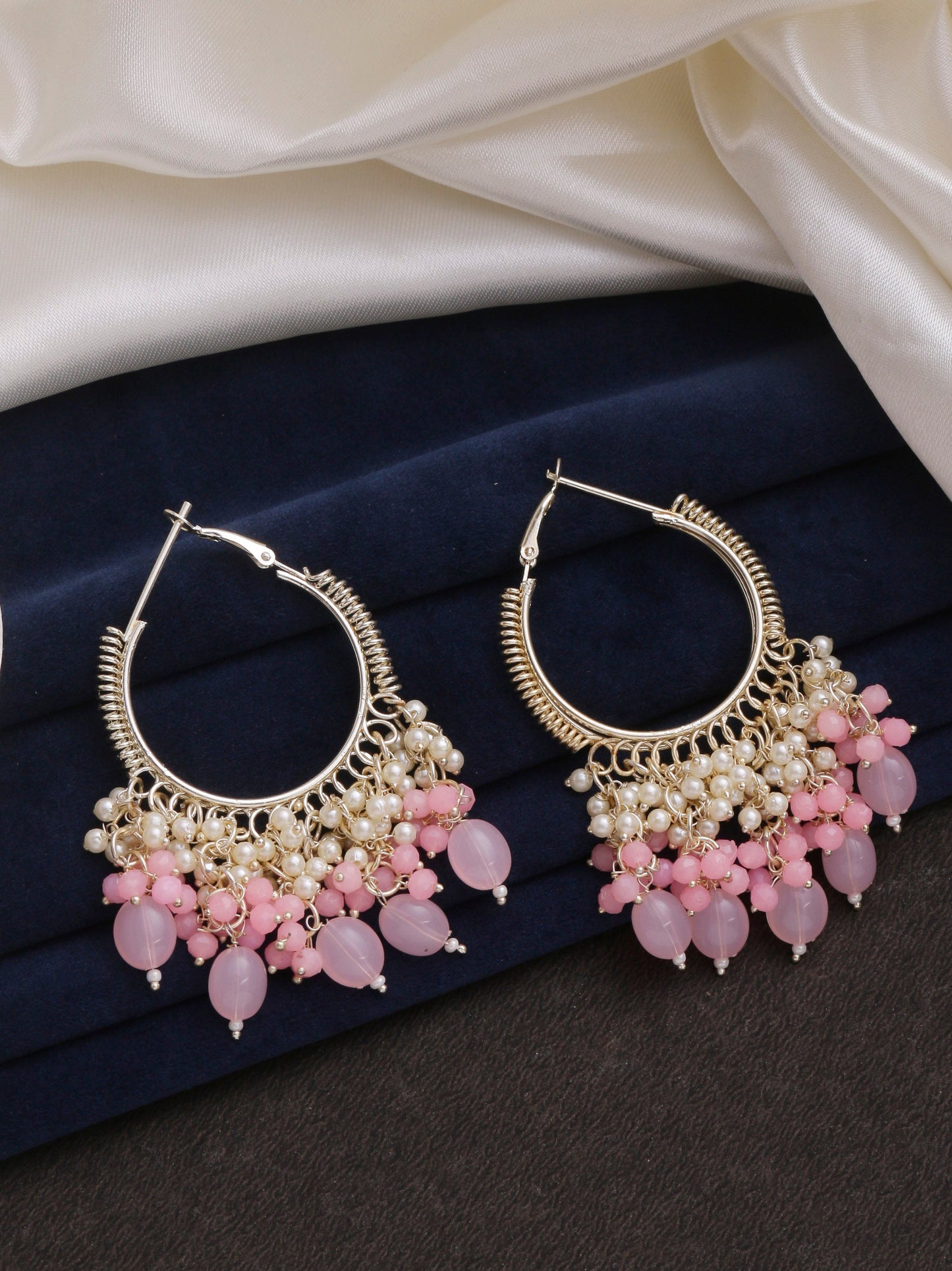 Swisni Alloy Light Pink Pearl Bali Earrings For Girls And Womens Alloy Earring Set For Women|For Girls|Gifting|Anniversary|Birthday|Girlfriend