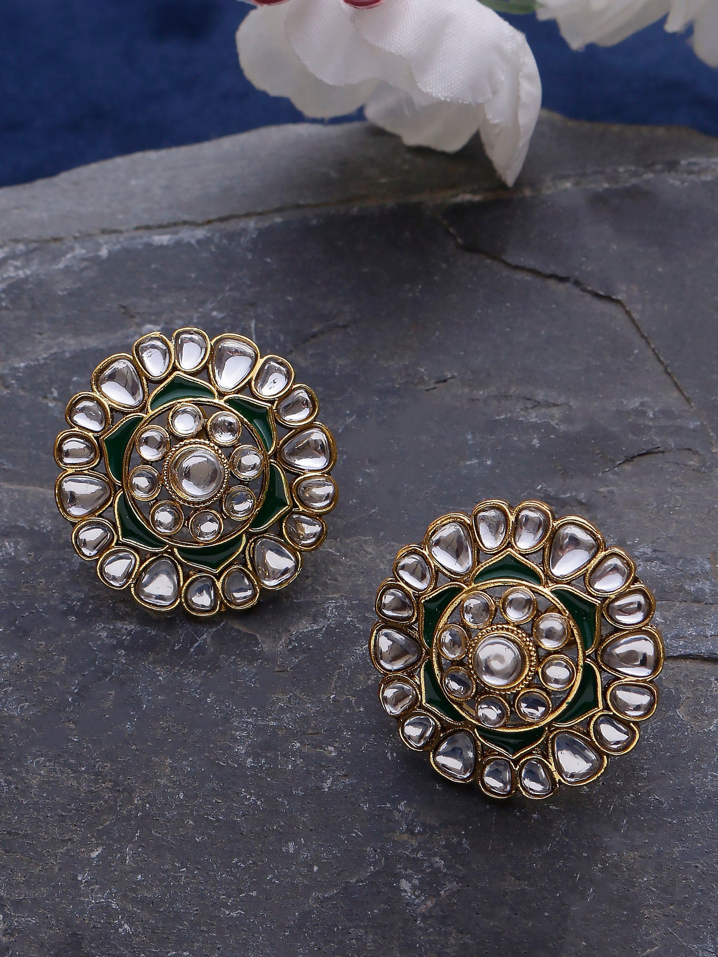 Swisni Alloy Golden Earrings with Green Beads For Women|For Girls|Gifting|Anniversary|Birthday|Girlfriend