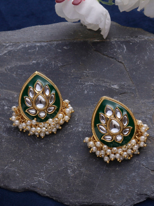 Swisni Alloy Golden Earrings with Green N White Beads For Women|For Girls|Gifting|Anniversary|Birthday|Girlfriend