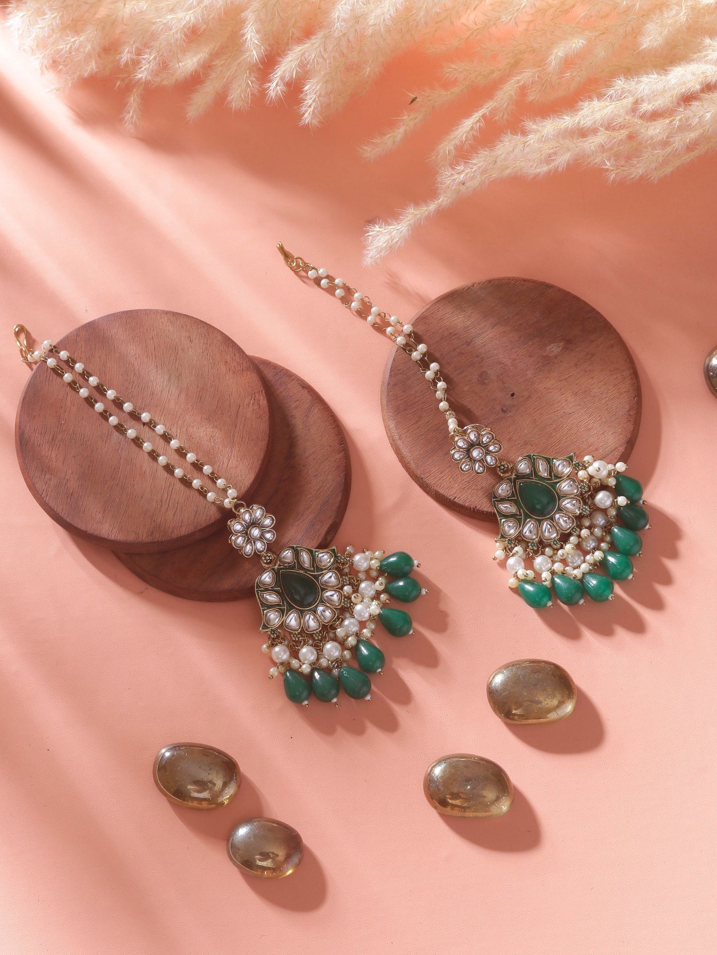 Swisni Alloy Golden Earrings with Green N White Beads For Women|For Girls|Gifting|Anniversary|Birthday|Girlfriend