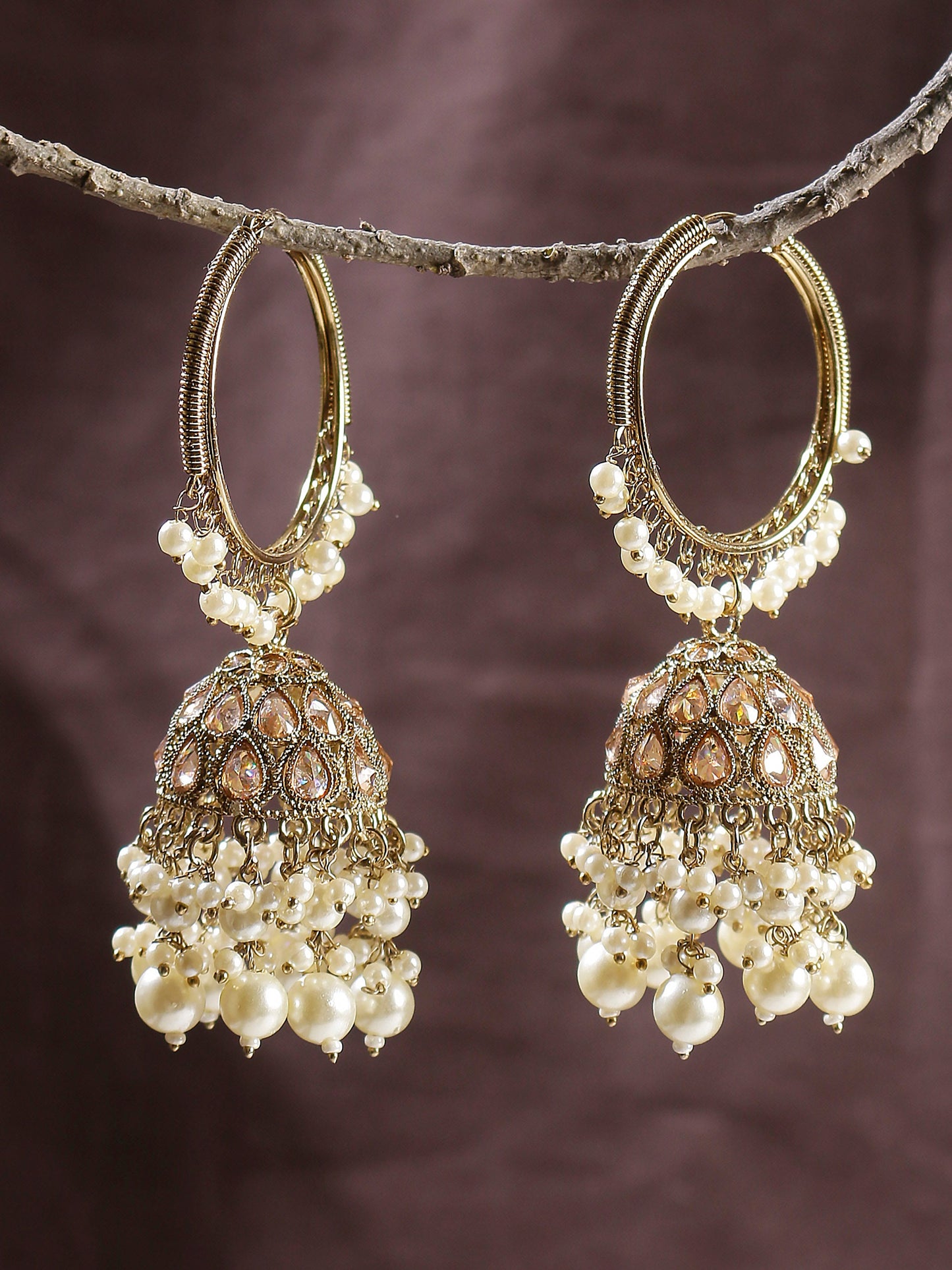 Swisni Alloy Alloy Golden Jhumki With White Pearl Earring For Women For Women|For Girls|Gifting|Anniversary|Birthday|Girlfriend