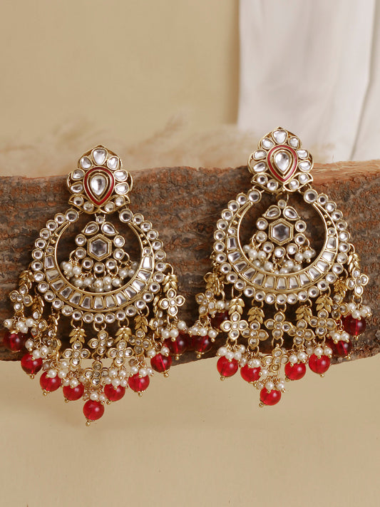 Swisni Alloy Golden Earrings with Maroon Beads For Women|For Girls|Gifting|Anniversary|Birthday|Girlfriend