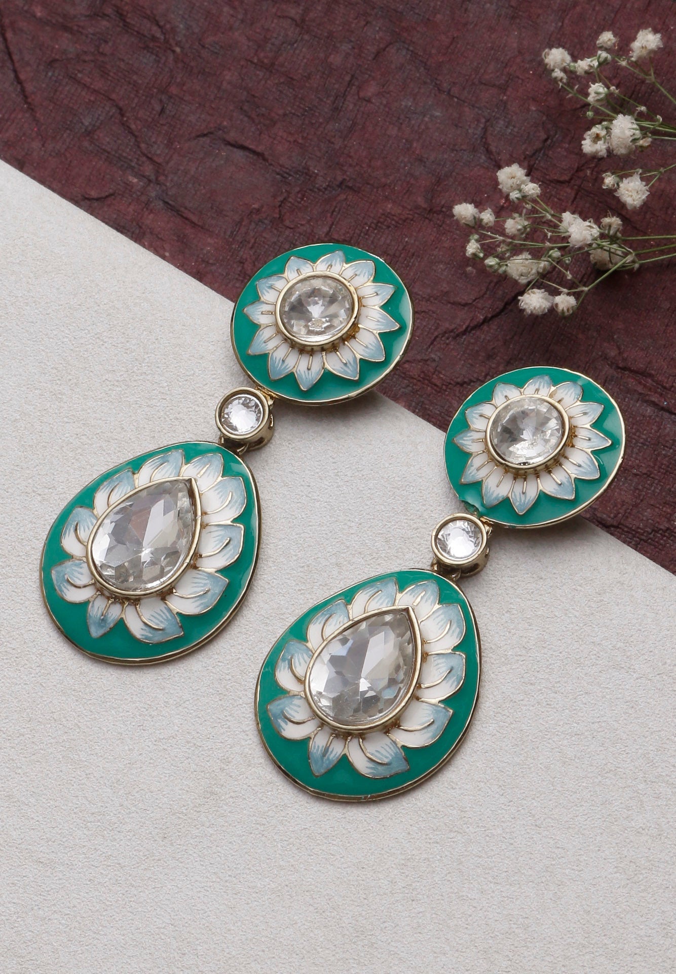 Swisni Alloy Green Meena Stone Earrings For Women|For Girls|Gifting|Anniversary|Birthday|Girlfriend