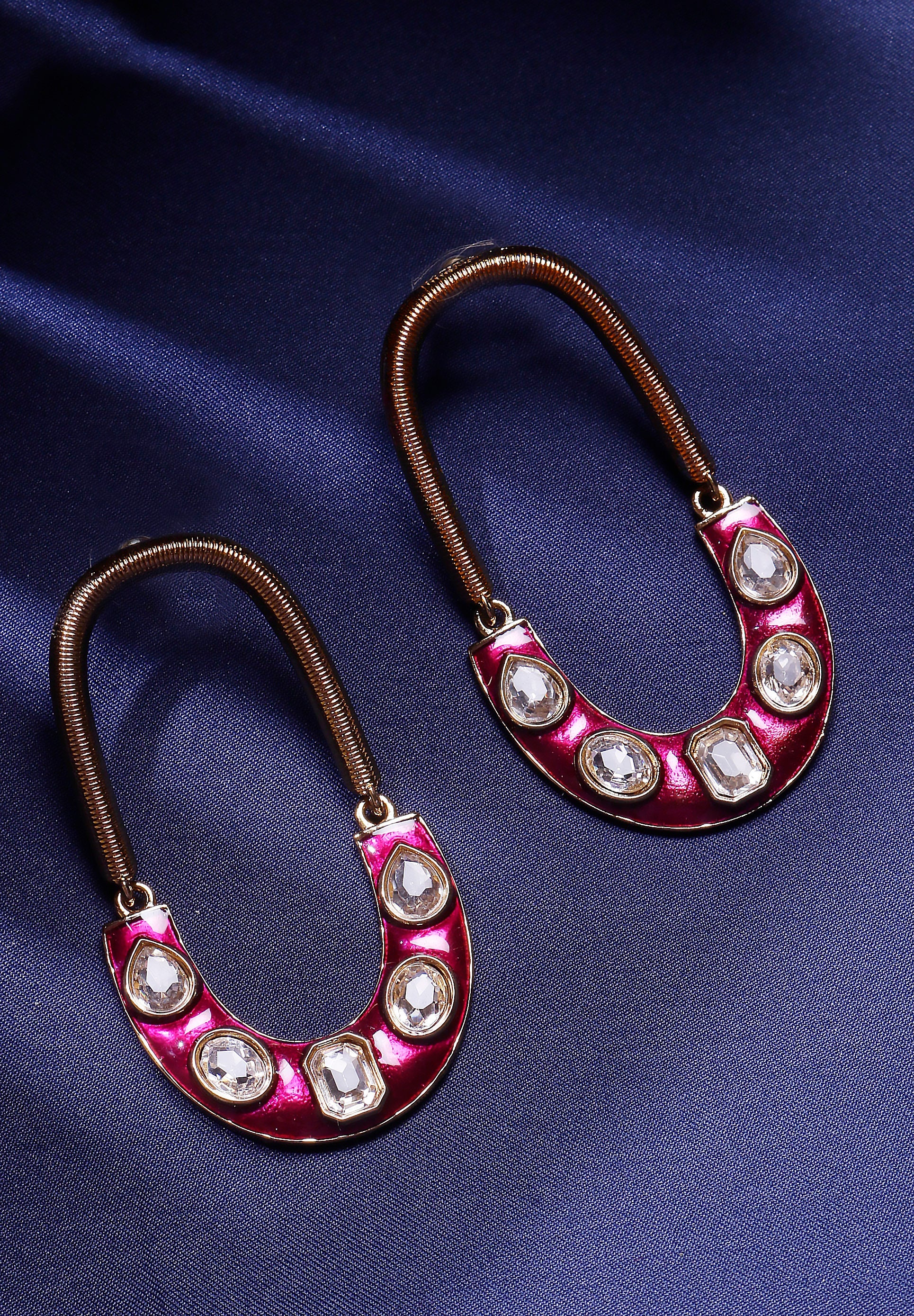 Swisni Alloy Golden Earrings with Purple Beads