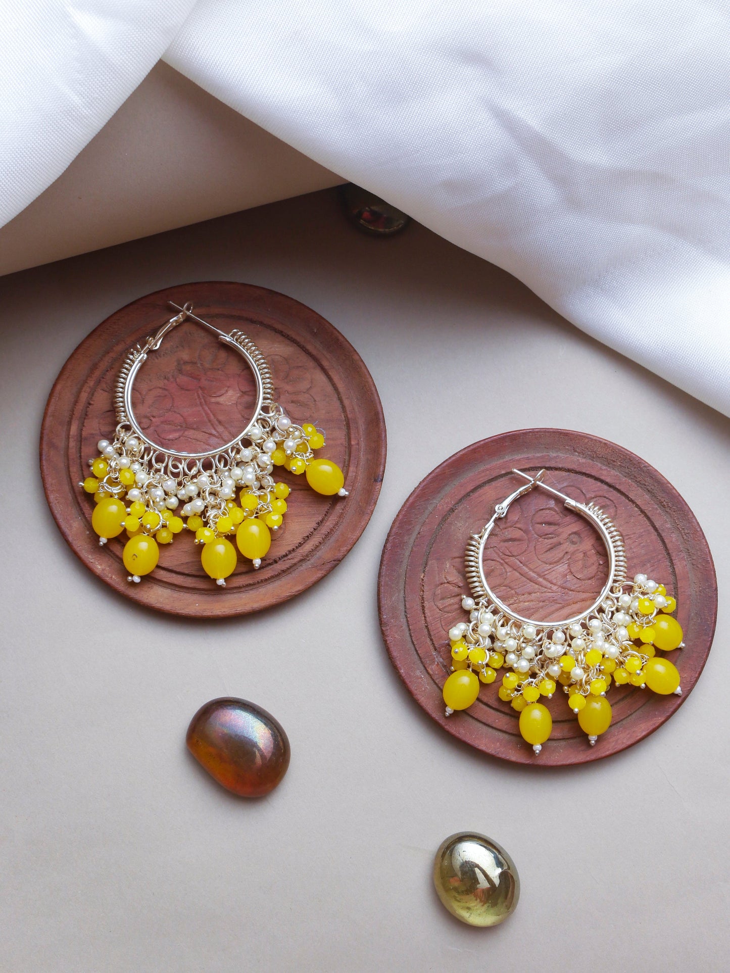 Swisni Alloy Golden Earrings with Yellow Beads For Women|For Girls|Gifting|Anniversary|Birthday|Girlfriend