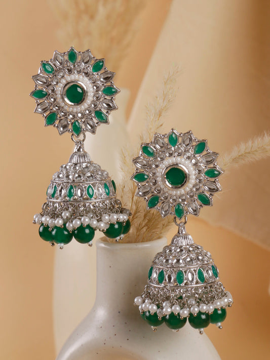 Swisni Alloy Silver Jhumki Earrings with White Beads For Women|For Girls|Gifting|Anniversary|Birthday|Girlfriend