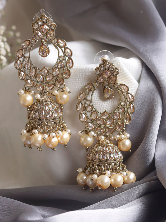 Swisni Alloy Golden Jhumki Earrings with Golden Beads For Women|For Girls|Gifting|Anniversary|Birthday|Girlfriend