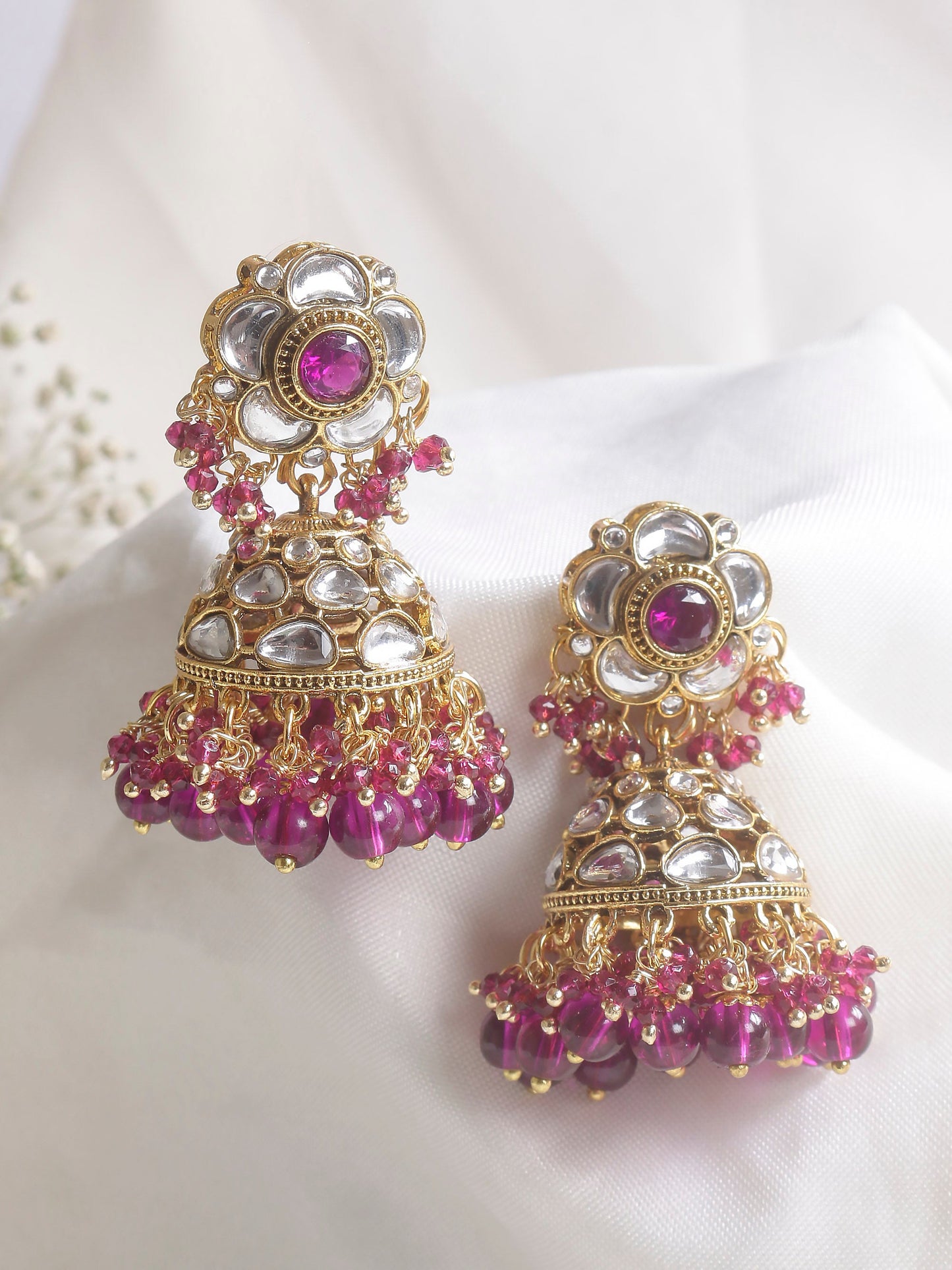 Swisni Alloy Golden Jhumki Earrings with Perple Beads For Women|For Girls|Gifting|Anniversary|Birthday|Girlfriend