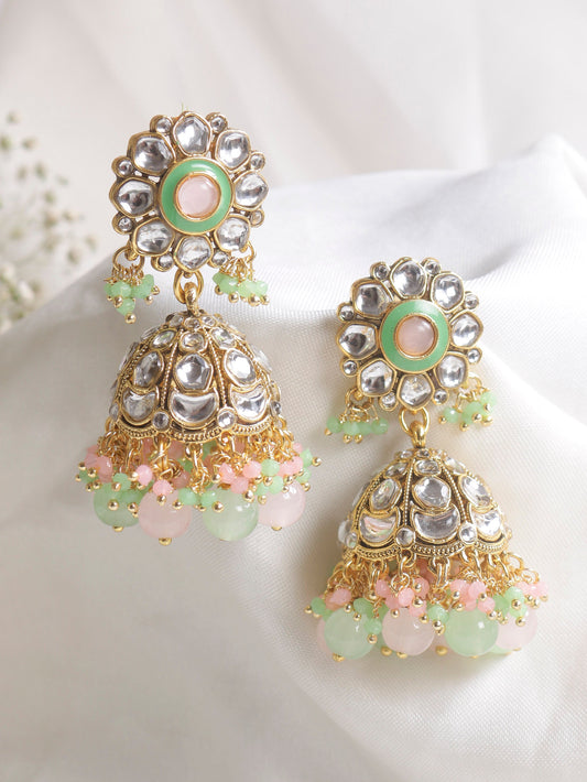 Swisni Alloy Golden Jhumki Earrings with Multi Beads For Women|For Girls|Gifting|Anniversary|Birthday|Girlfriend