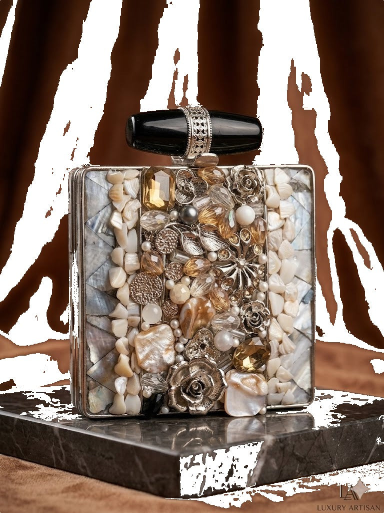 Celeste Pearl Mosaic Luxury Clutch – Handcrafted Statement Bag by SWISNI SKU-4675