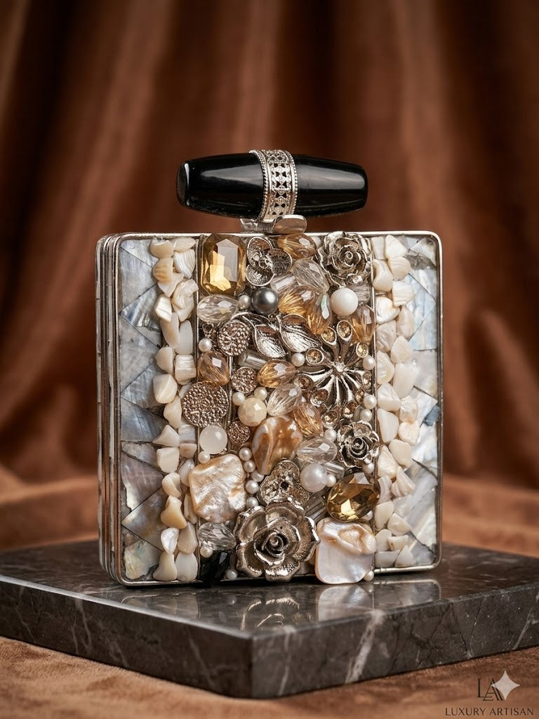 Celeste Pearl Mosaic Luxury Clutch – Handcrafted Statement Bag by SWISNI SKU-4675