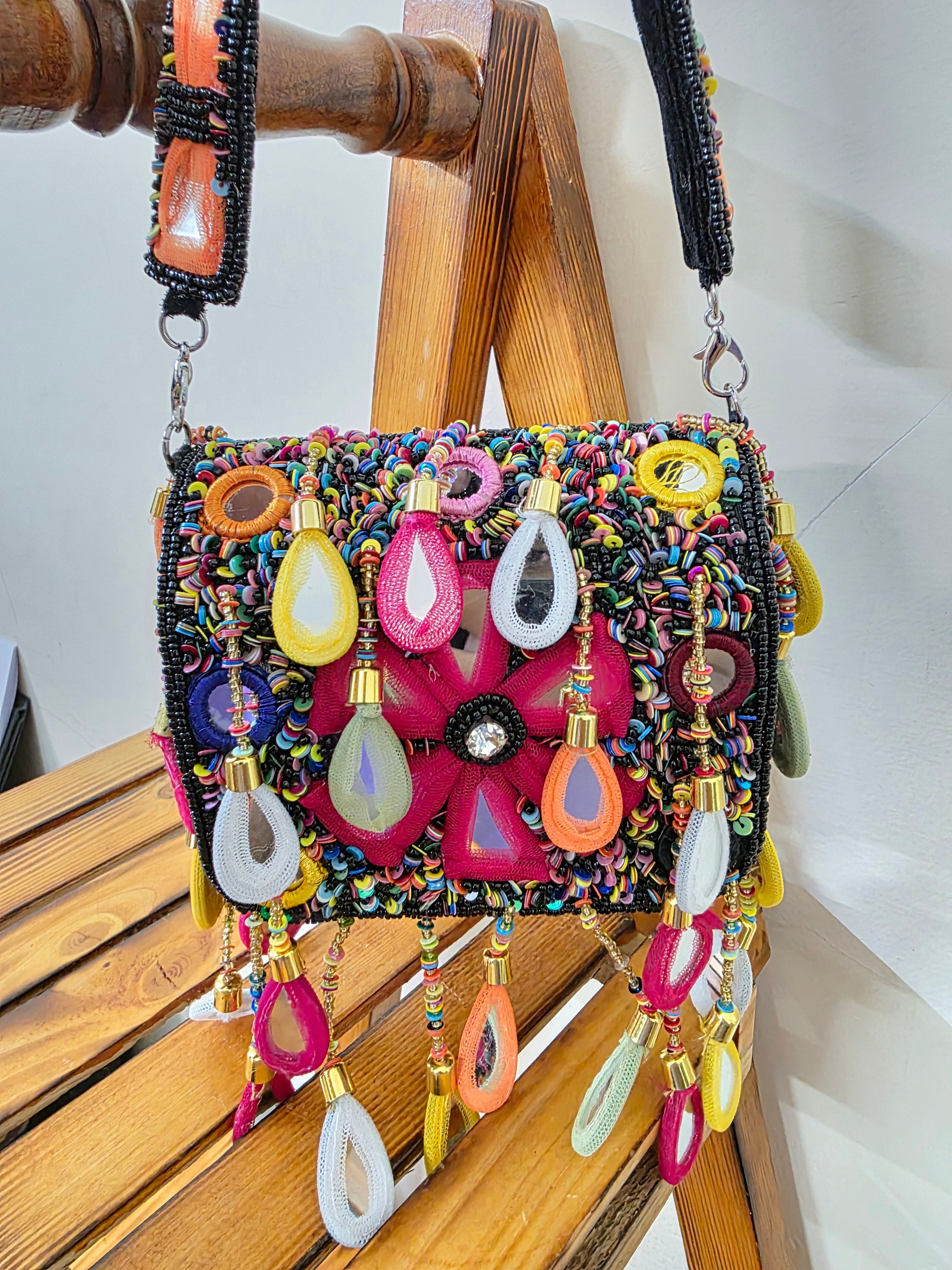 Mirror multi mini black flap bag